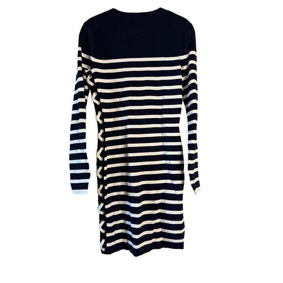 Veronica Beard Navy Ivory Stripe Dominique Long Sleeve Dress Sz Med - Picture 6 of 9